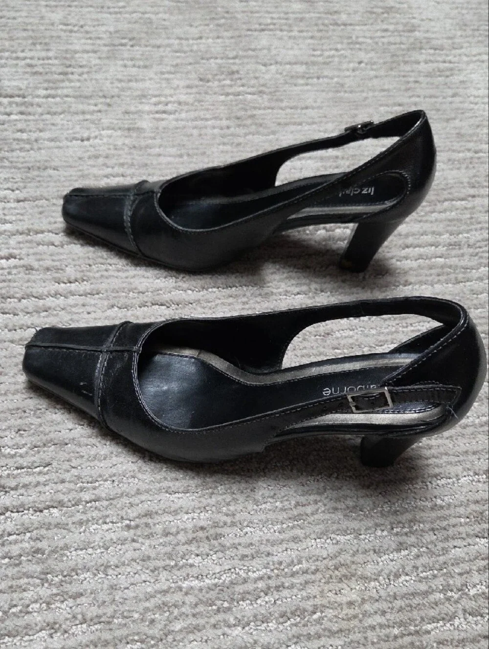 Liz Claiborne Black Leather Slingback Pumps with Square Toe